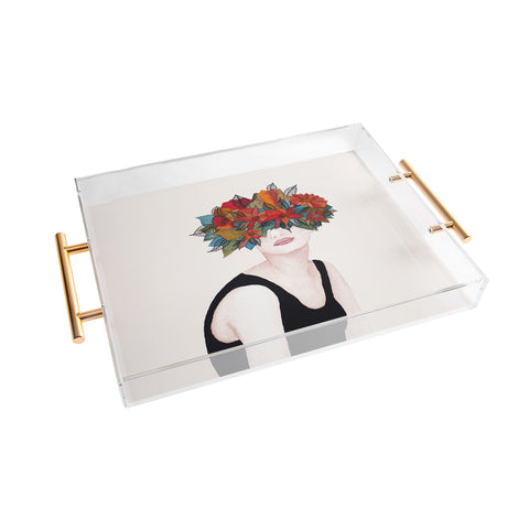 Viviana Gonzalez Woman in flowers watercolor 3 Acrylic Tray