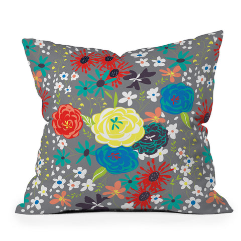 Vy La Bloomimg Love Gray Outdoor Throw Pillow