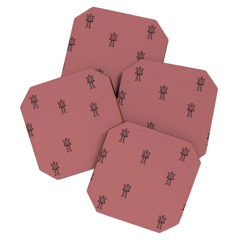 Vy La burgundy robot stripe repeat Coaster Set