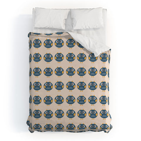 Vy La Geo Owl Print Blue Duvet Cover