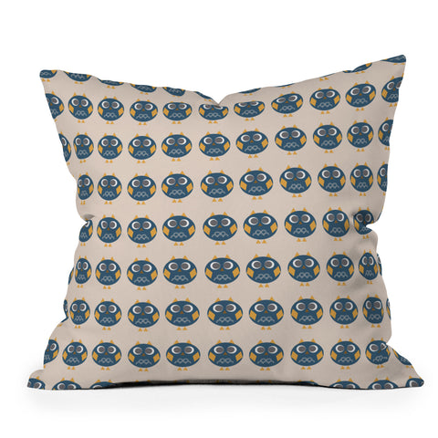 Vy La Geo Owl Print Blue Outdoor Throw Pillow