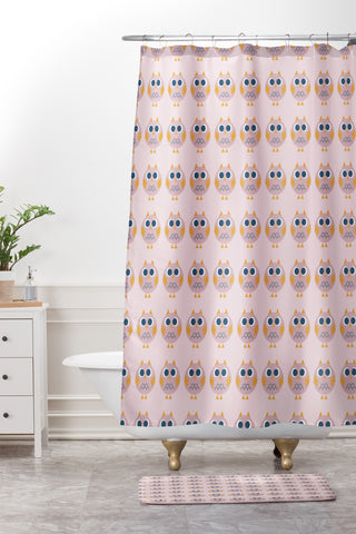 Vy La Geo Owl Print Pink Shower Curtain And Mat