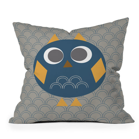 Vy La Geo Owl Solo Blue Outdoor Throw Pillow