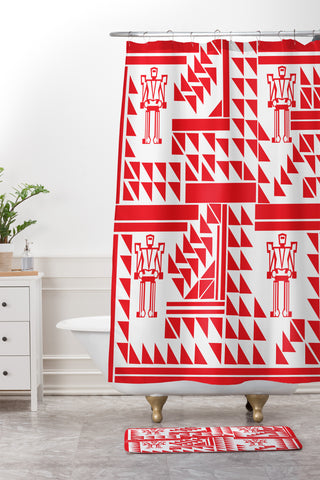 Vy La Robots And Triangles Shower Curtain And Mat