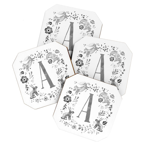 Wonder Forest Folky Forest Monogram Letter A Coaster Set
