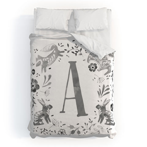 Wonder Forest Folky Forest Monogram Letter A Duvet Cover