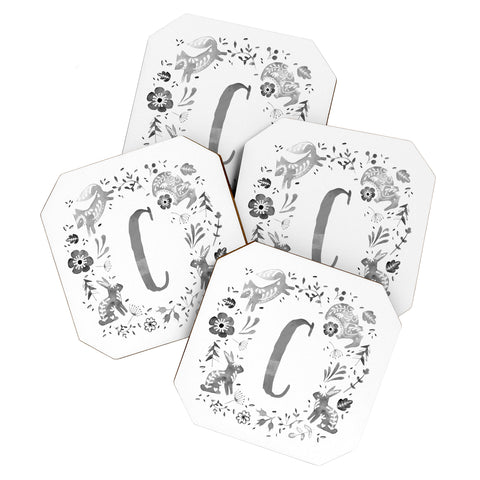 Wonder Forest Folky Forest Monogram Letter C Coaster Set