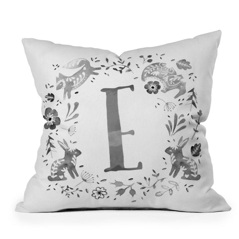 Wonder Forest Folky Forest Monogram Letter E Outdoor Throw Pillow