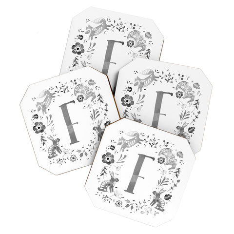Wonder Forest Folky Forest Monogram Letter F Coaster Set