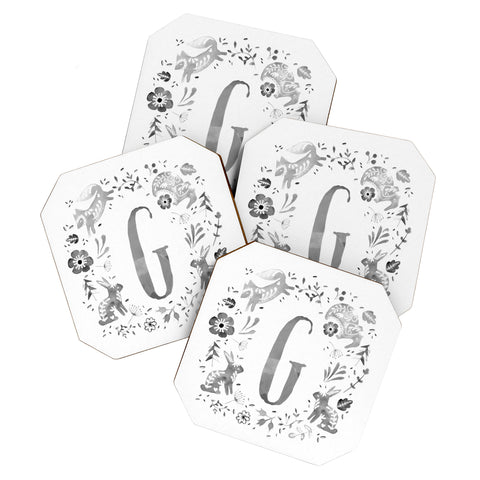 Wonder Forest Folky Forest Monogram Letter G Coaster Set