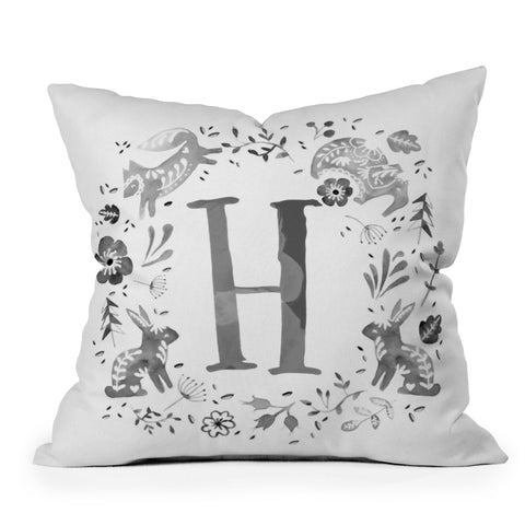 Wonder Forest Folky Forest Monogram Letter H Outdoor Throw Pillow