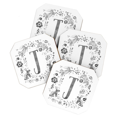 Wonder Forest Folky Forest Monogram Letter J Coaster Set