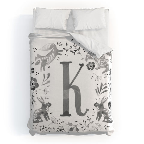 Wonder Forest Folky Forest Monogram Letter K Duvet Cover