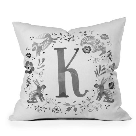 Wonder Forest Folky Forest Monogram Letter K Outdoor Throw Pillow