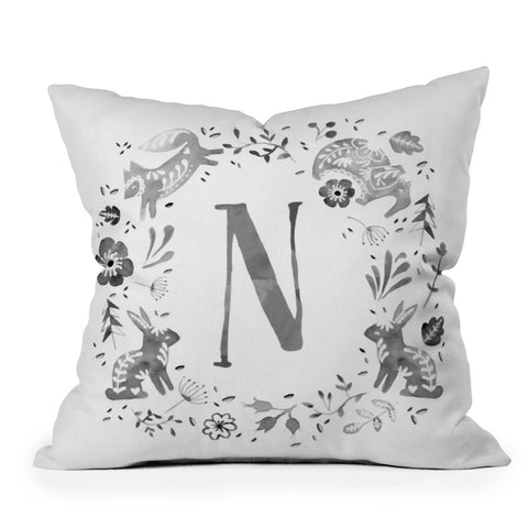 Wonder Forest Folky Forest Monogram Letter N Outdoor Throw Pillow