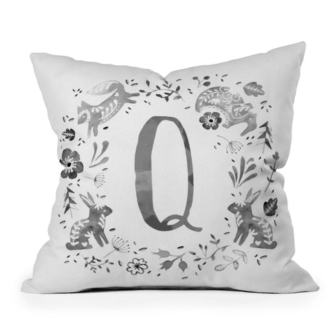 Wonder Forest Folky Forest Monogram Letter Q Outdoor Throw Pillow