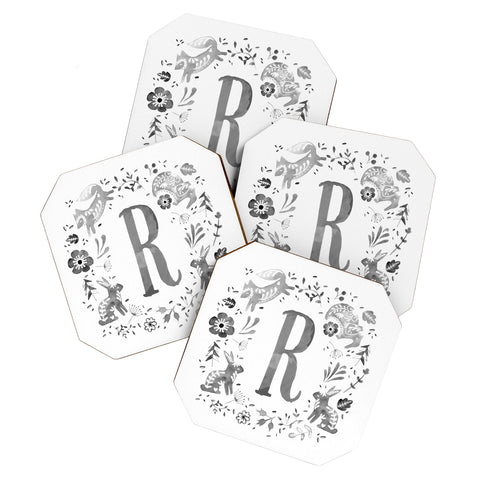 Wonder Forest Folky Forest Monogram Letter R Coaster Set