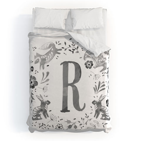 Wonder Forest Folky Forest Monogram Letter R Duvet Cover