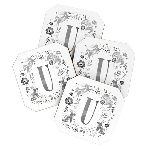 Wonder Forest Folky Forest Monogram Letter U Coaster Set
