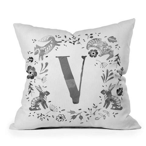 Wonder Forest Folky Forest Monogram Letter V Outdoor Throw Pillow