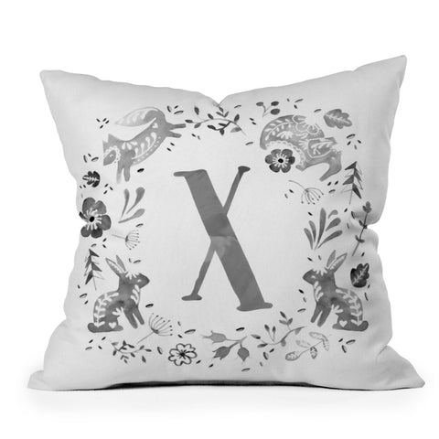 Wonder Forest Folky Forest Monogram Letter X Outdoor Throw Pillow