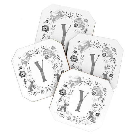 Wonder Forest Folky Forest Monogram Letter Y Coaster Set