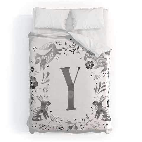 Wonder Forest Folky Forest Monogram Letter Y Duvet Cover