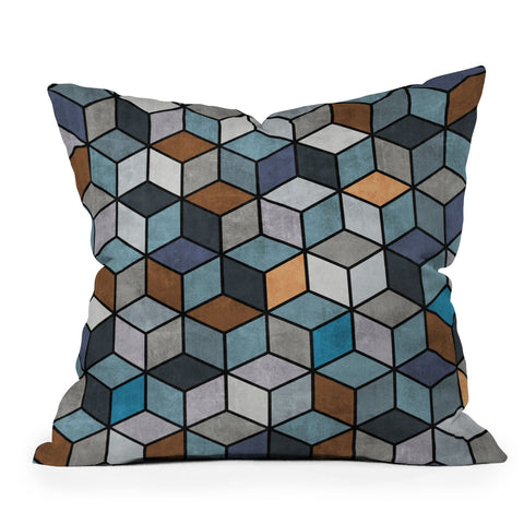 Zoltan Ratko Colorful Concrete Cubes Blue Outdoor Throw Pillow