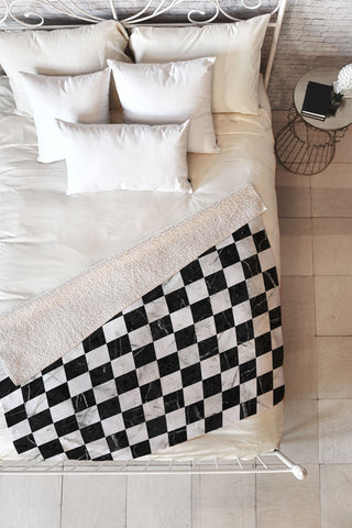 Zoltan Ratko Marble Checkerboard Pattern Fleece Throw Blanket