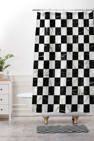 Zoltan Ratko Marble Checkerboard Pattern Shower Curtain And Mat