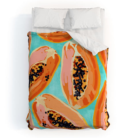 83 Oranges Big Papaya Watercolor Painting Duvet Cover