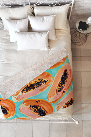 83 Oranges Big Papaya Watercolor Painting Fleece Throw Blanket