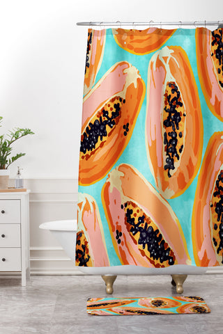 83 Oranges Big Papaya Watercolor Painting Shower Curtain And Mat