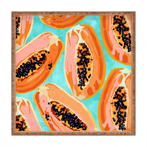 83 Oranges Big Papaya Watercolor Painting Square Tray