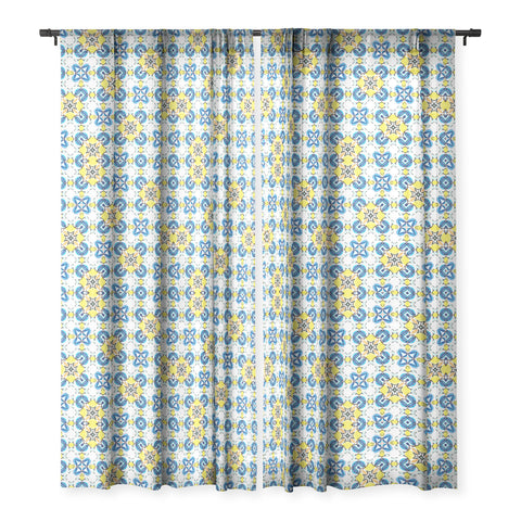 83 Oranges Blue and Yellow Tribal Sheer Window Curtain