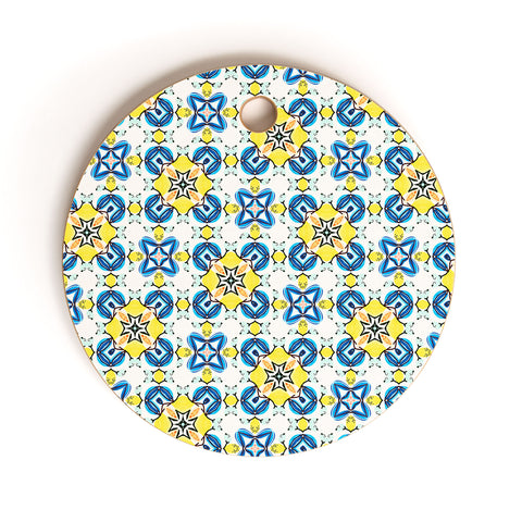83 Oranges Blue and Yellow Tribal Cutting Board Round