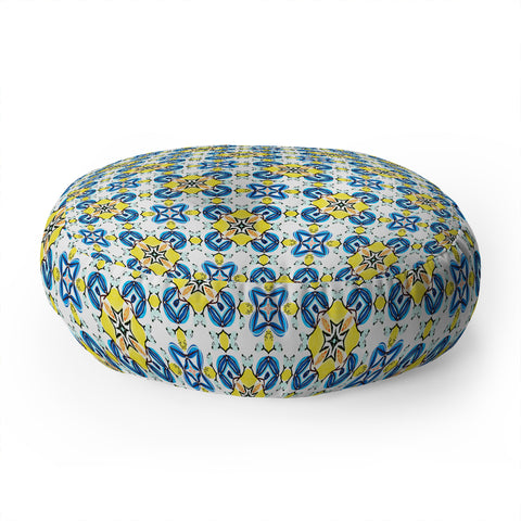83 Oranges Blue and Yellow Tribal Floor Pillow Round