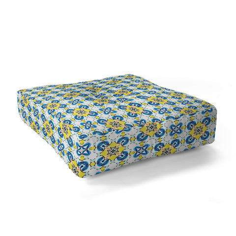 83 Oranges Blue and Yellow Tribal Floor Pillow Square