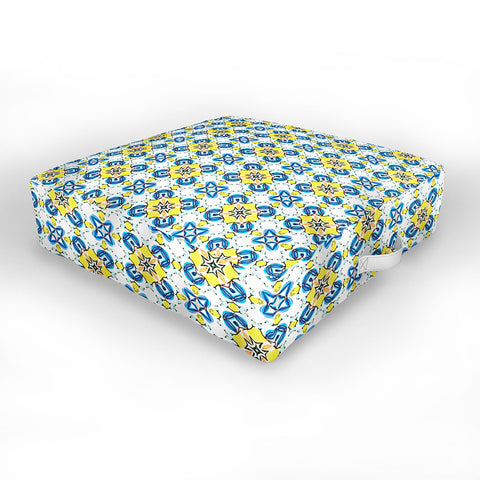 83 Oranges Blue and Yellow Tribal Outdoor Floor Cushion