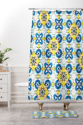83 Oranges Blue and Yellow Tribal Shower Curtain And Mat