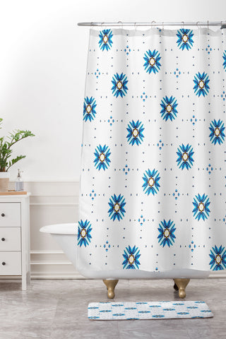 83 Oranges Blue Blossom Shower Curtain And Mat