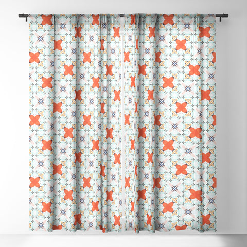 83 Oranges Blue Mint and Red Pop Sheer Window Curtain