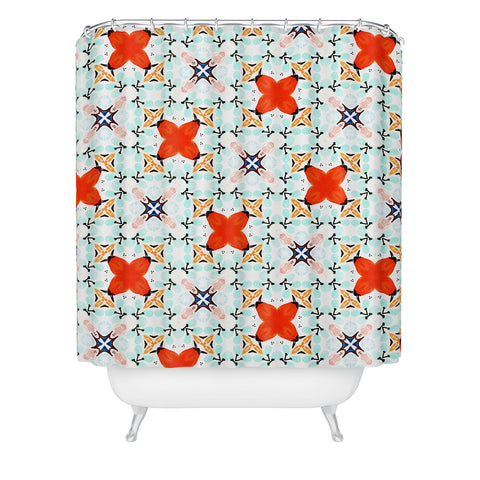 83 Oranges Blue Mint and Red Pop Shower Curtain