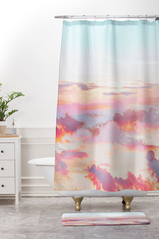 83 Oranges Blush Clouds Shower Curtain And Mat