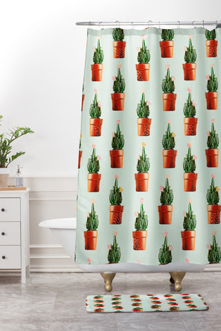 83 Oranges Cactus Pots Shower Curtain And Mat