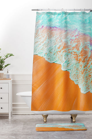 83 Oranges Coral Shore Shower Curtain And Mat