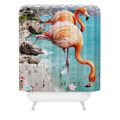 83 Oranges Flamingos on the Beach Wildlife Shower Curtain