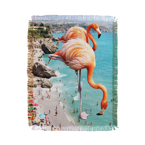 83 Oranges Flamingos on the Beach Wildlife Throw Blanket