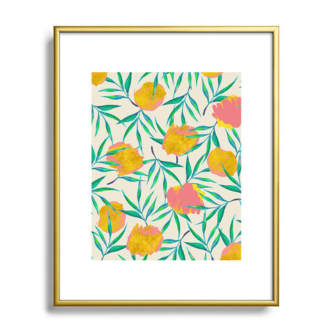 83 Oranges Floral Blush Gold Metal Framed Art Print