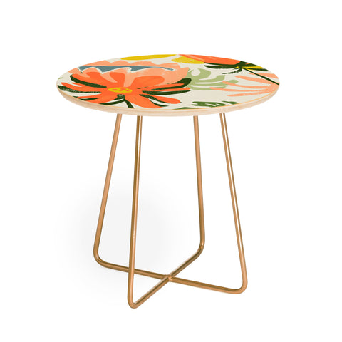 83 Oranges Flowers Rain Summer Floral Round Side Table
